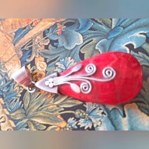 Red Cral Teardrop Pendant with Serling Silver Accents